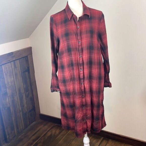 J. Jill Dresses & Skirts - J.Jill Plaid Long Sleeve Button Down Shirt Dress Size Medium